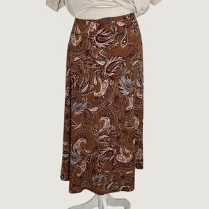J. Jill Paisley Midi Skirt Womens Large Brown Blue Boho Cottagecore Casual Skirt